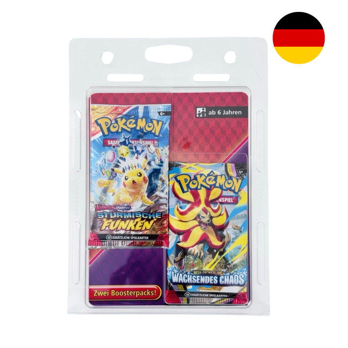 Pokémon 2-Booster Blister – Stürmische Funken & Wachsendes Chaos (DE)